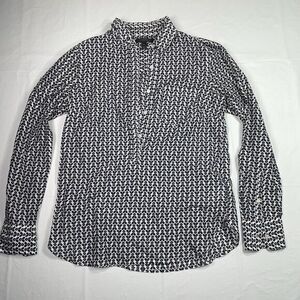 J. Crew Geometric Black White Tunic‎ Long Sleeve Blouse 1/2 Buttoned 0